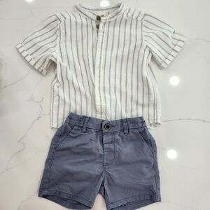 Striped White Shirt and Blue Shorts Set